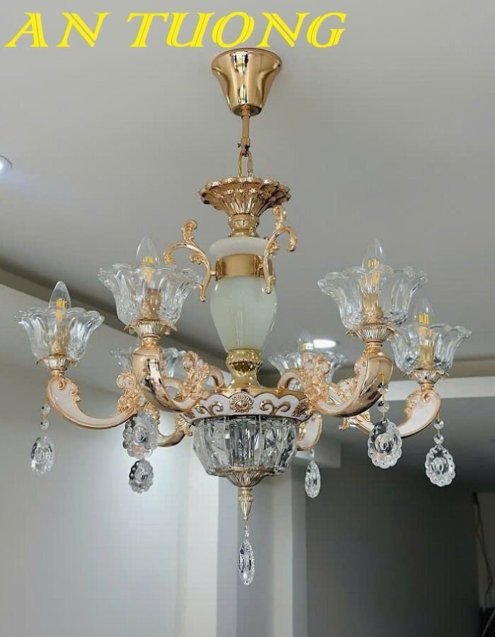 Đèn chùm pha lê tân cổ điển phòng khách đẹp sang trọng 091