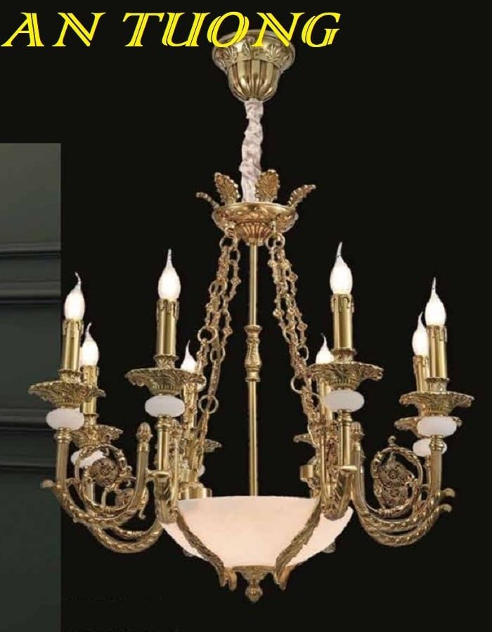 Đèn chùm đồng cổ điển phòng khách đẹp cao cấp 009