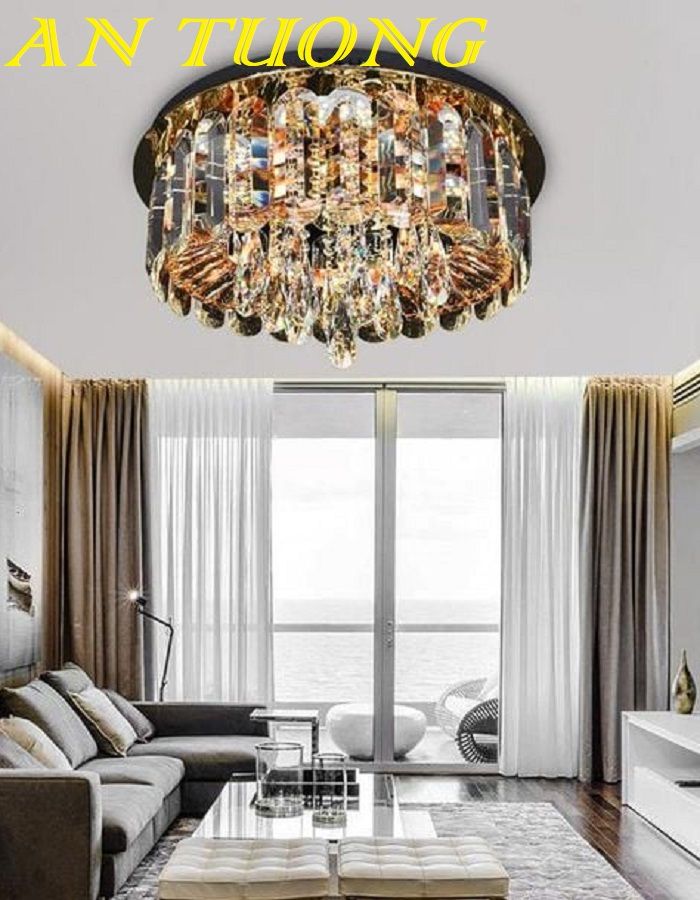 Đèn ốp trần phòng khách pha lê đẹp 017