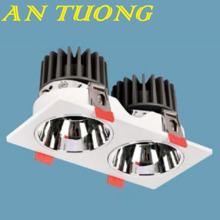 Đèn spotlight âm trần đôi 2 bóng vuông xoay chiếu điểm 2x7w