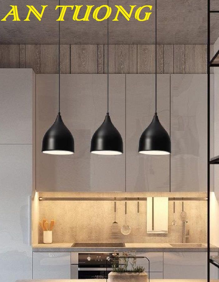Đèn thả trần chao nhôm màu đen decor trang trí quán cafe, nhà hàng giá rẻ 001