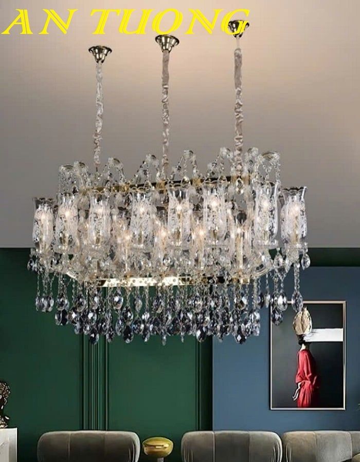 Đèn thả trần pha lê trang trí bàn ăn phòng bếp đẹp 057 | Phong cách tân cổ điển