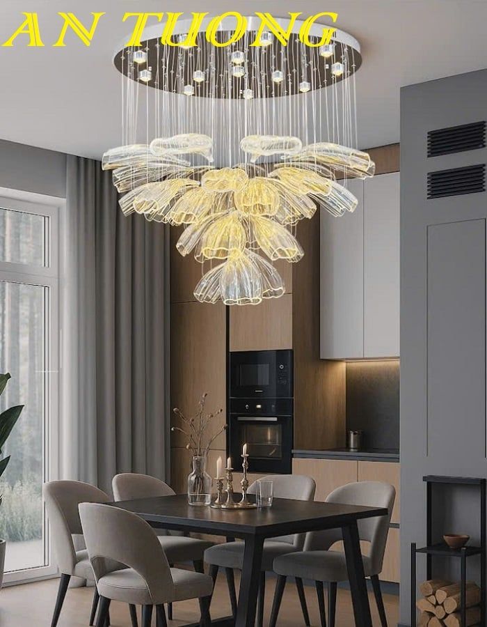 Đèn thả trần thủy tinh trang trí bàn ăn phòng bếp đẹp 061