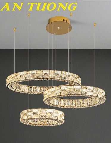 Đèn thả trần trang trí phòng khách 3 vòng pha lê cao cấp hiện đại