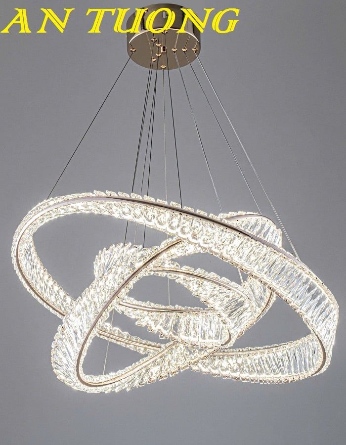 Đèn thả trần trang trí phòng khách 3 vòng pha lê cao cấp hiện đại 013