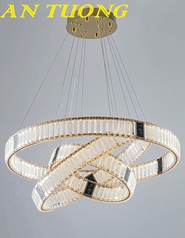 Đèn thả trần trang trí phòng khách 3 vòng pha lê cao cấp hiện đại