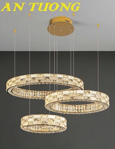 Đèn thả trần phòng khách 3 vòng pha lê cao cấp hiện đại