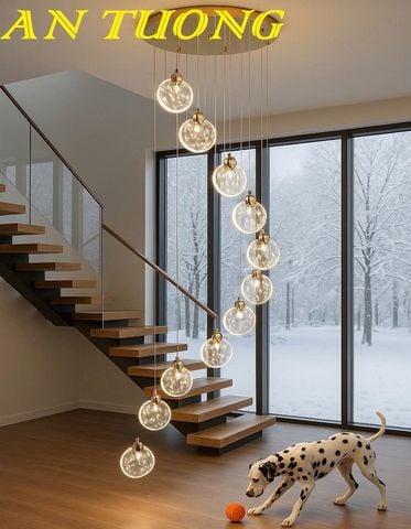 Đèn thả trần phòng khách thông tầng hiện đại trần cao