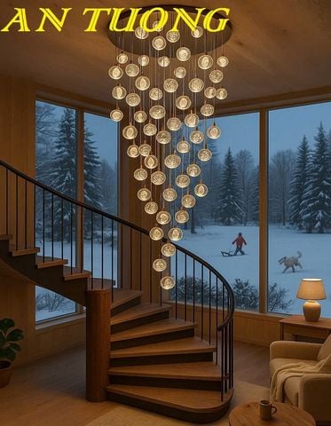 Đèn thả trần phòng khách thông tầng hiện đại trần cao