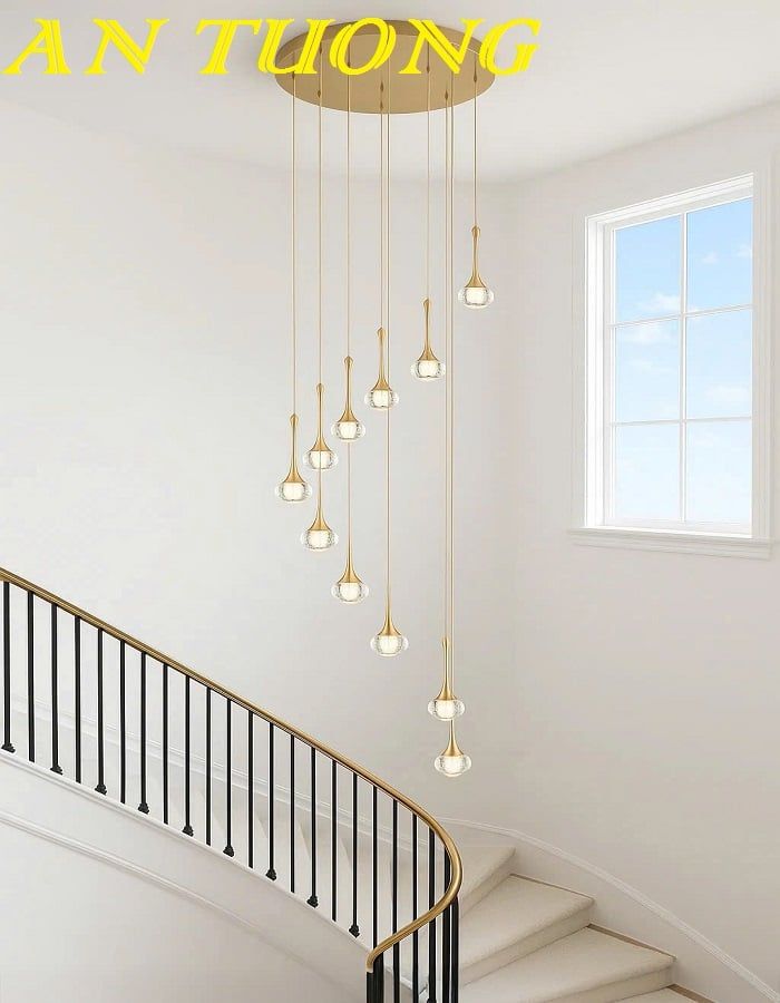 Đèn thả trần phòng khách thông tầng hiện đại trần cao 04