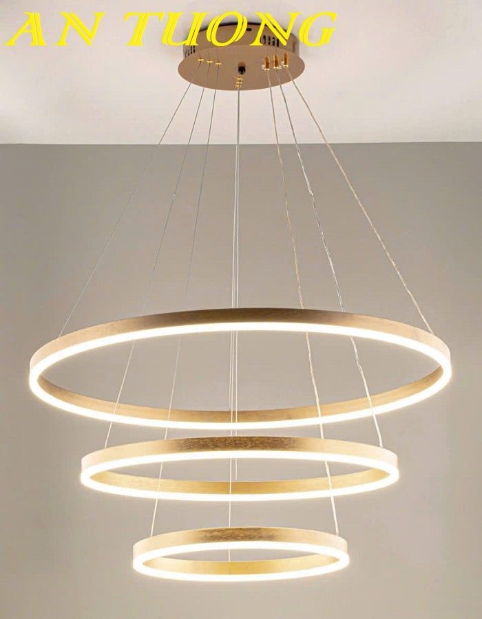 Đèn thả trần trang trí phòng khách 3 vòng tròn LED màu vàng 008
