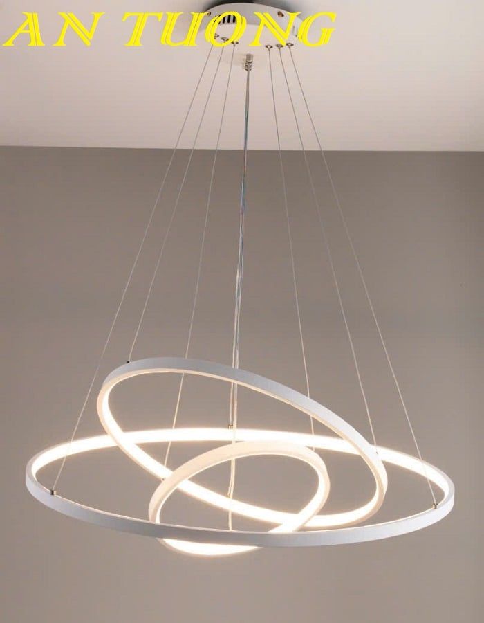 Đèn thả trần trang trí phòng khách 3 vòng tròn LED màu trắng 009