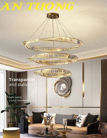  Đèn thả trần trang trí phòng khách 3 vòng tròn pha lê cao cấp 020 