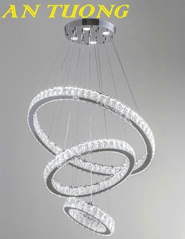  Đèn thả trang trí phòng khách đẹp 3 vòng tròn pha lê 046 