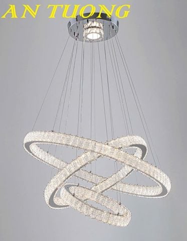  Đèn thả trang trí phòng khách đẹp 3 vòng tròn pha lê 047 