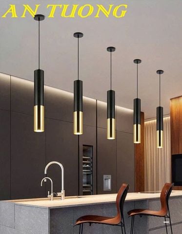  Đèn thả quầy bar đẹp dạng ống trụ tròn màu đen vàng 058 