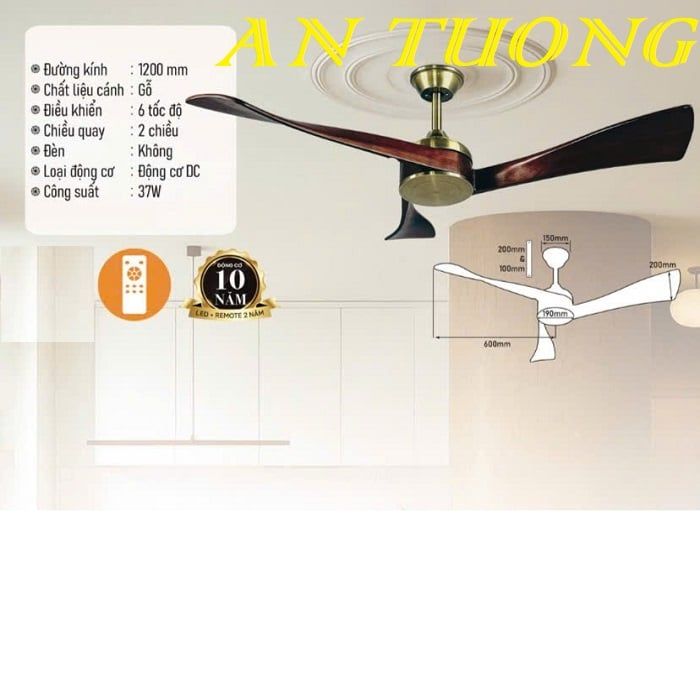 Quạt trần 3 cánh gỗ hiện đại 001