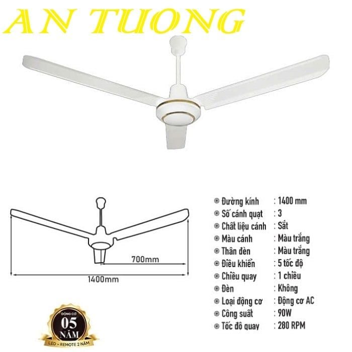 Quạt trần 3 cánh hiện đại màu trắng 003