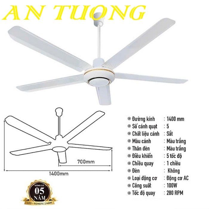 Quạt trần 5 cánh hiện đại màu trắng 005