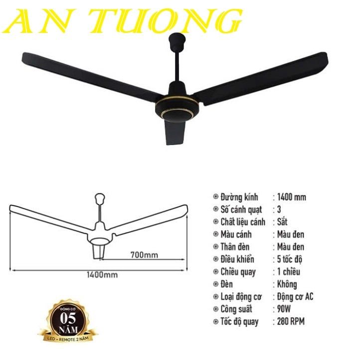 Quạt trần 3 cánh hiện đại màu đen 006