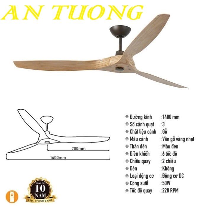 Quạt trần 3 cánh gỗ hiện đại 009