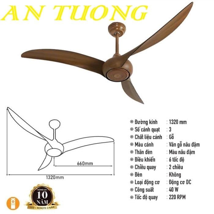 Quạt trần 3 cánh gỗ hiện đại 014