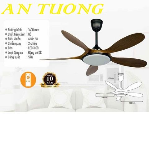  Quạt trần đèn 5 cánh gỗ hiện đại 018 