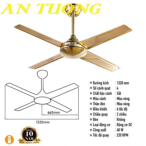  Quạt trần đèn 4 màu vàng hiện đại 019 