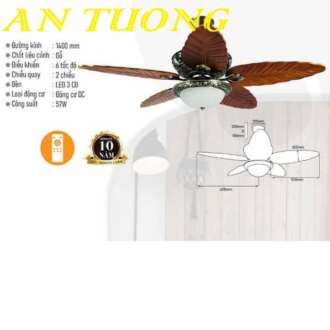  Quạt trần đèn chùm 5 cánh gỗ tân cổ điển 020 