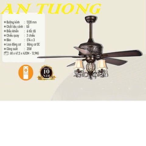  Quạt trần đèn chùm 5 cánh gỗ tân cổ điển 022 