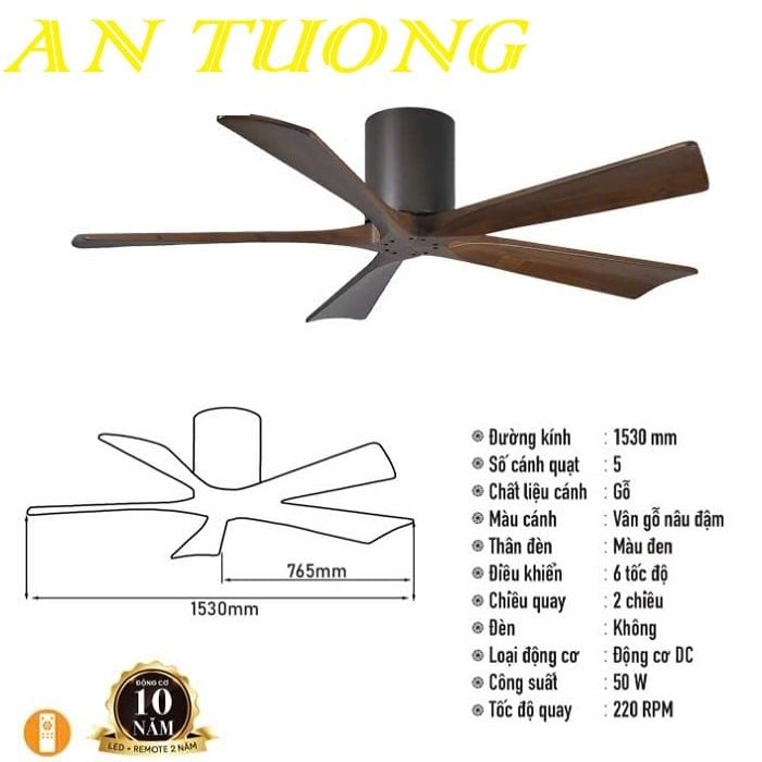 Quạt trần 5 cánh gỗ hiện đại 023