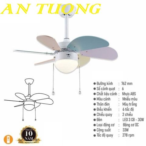  Quạt trần đèn 6 cánh trang trí phòng ngủ cho bé 025 
