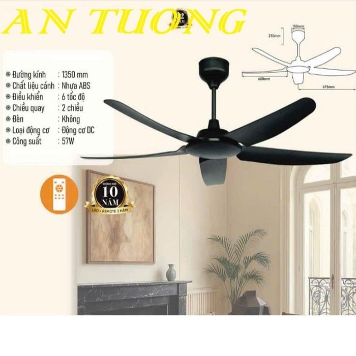 Quạt trần 5 cánh màu đen hiện đại 027