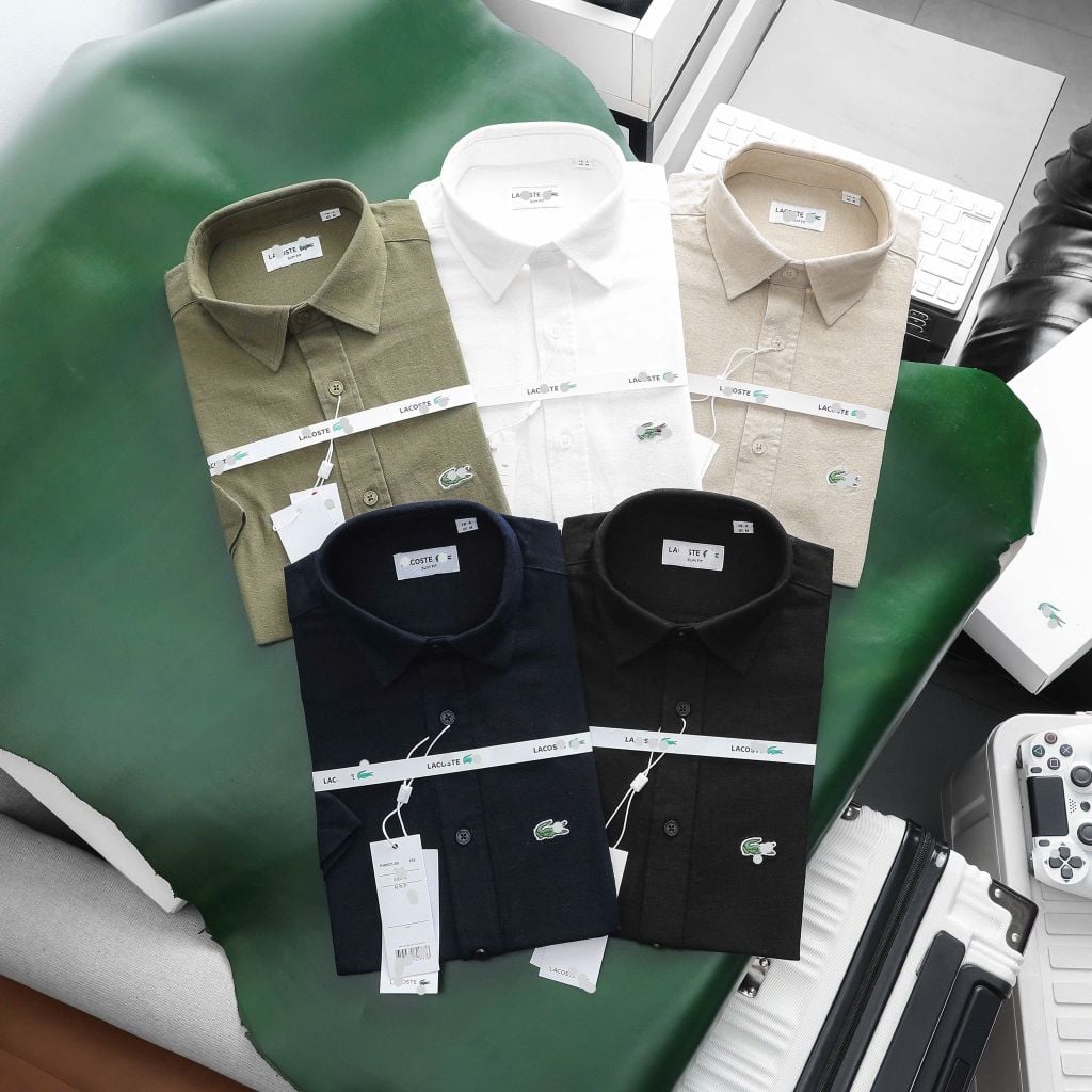 Áo sơ mi Nam Tay ngắn  linen Hiệu Lacoste 5 màu