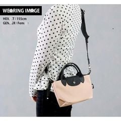 Túi Longcham màu kem phối đen 2 size