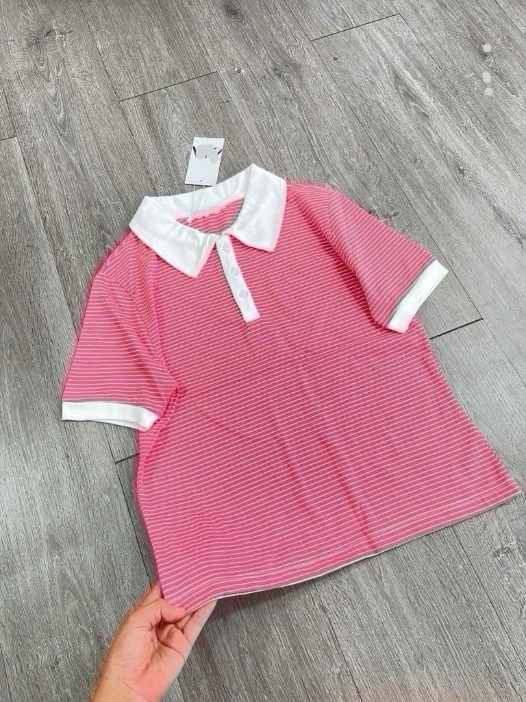 Áo thun nữ cổ sơ mi sọc 4 màu