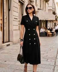 Đầm đen nút Karl mã 13056