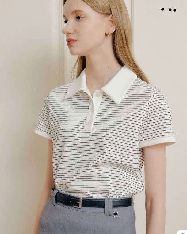 Áo thun nữ cổ sơ mi sọc 4 màu