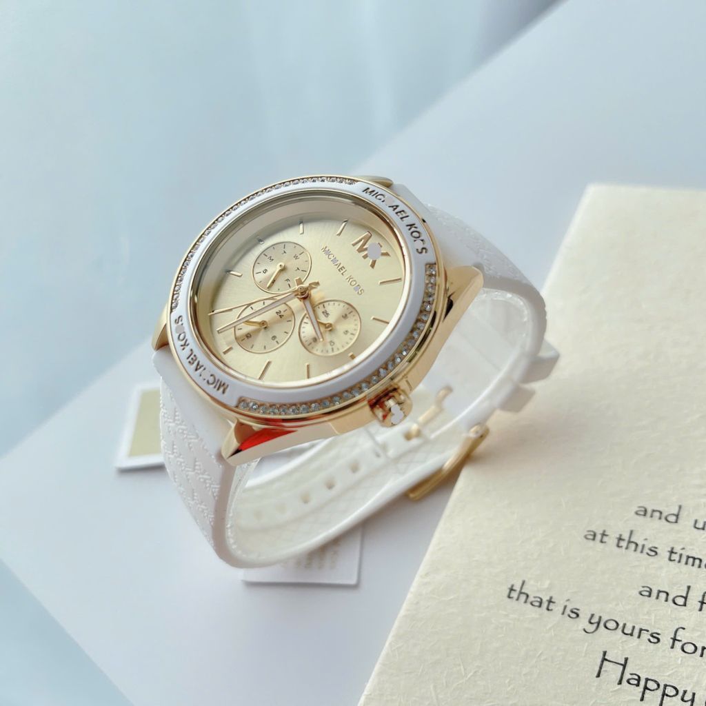 Đồng Hồ MIK Oversizzed Jesssa Sillver Tone & Embossed Silicone Watch