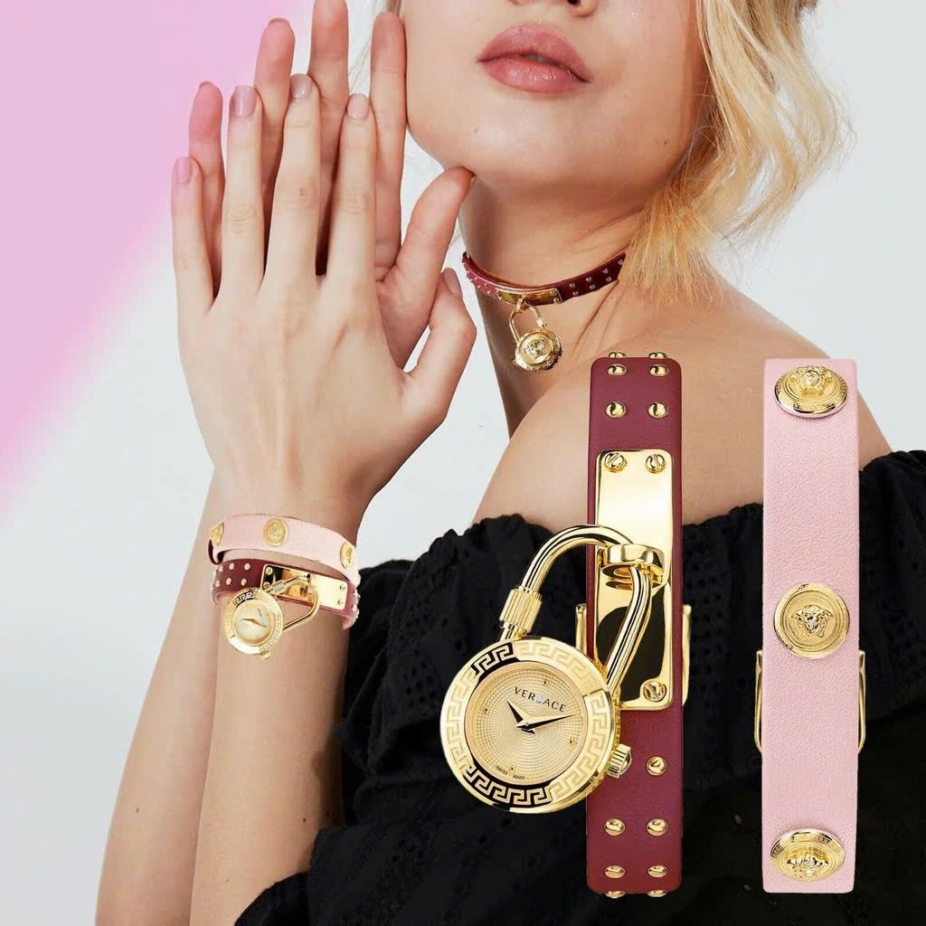 Versace Med.usa Lock Icon Quartz Gold Dial Ladies Watch VEDW00319