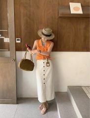 Chân váy jean nữ  cởi nút 2 màu