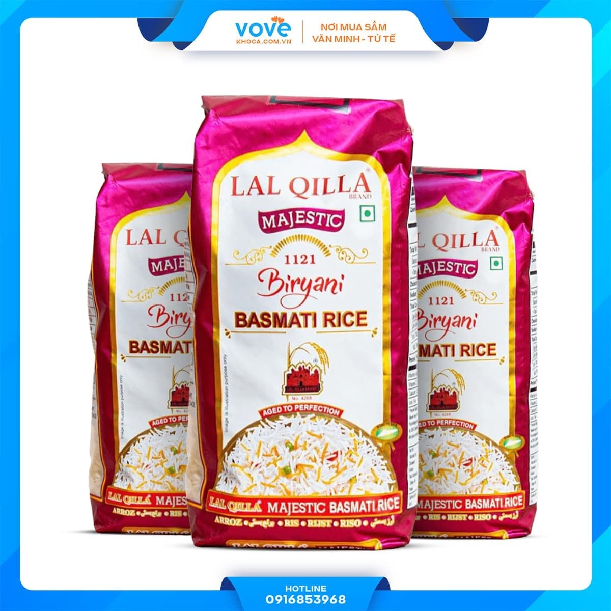  Gạo hạt dài Ấn Độ LAL QILLA MAJESTIC Biryani Basmati Long Rice, phù hợp người tiểu đường, giảm cân, 1kg 