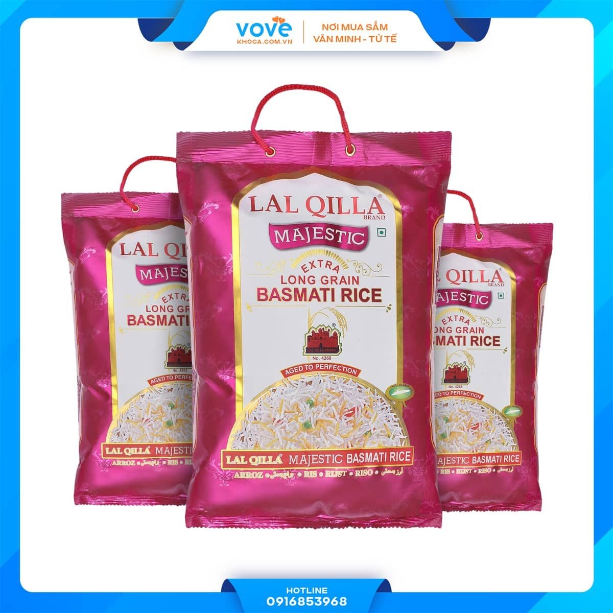  Gạo hạt dài Ấn Độ LAL QILLA MAJESTIC EXTRA Basmati Long Rice, phù hợp người tiểu đường, giảm cân, 5kg 