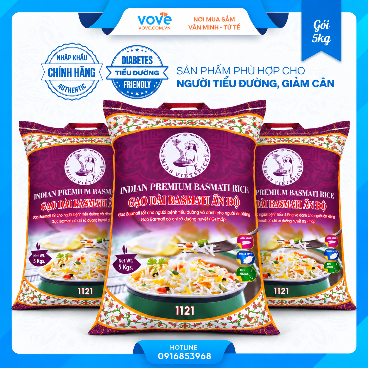 tui 5kg gao basmati an do hat dai premium 1121 tot cho nguoi tieu duong
