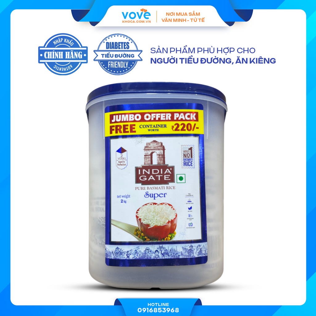 gao hat dai an do india gate super basmati rice phu hop nguoi tieu duong giam can 2kg
