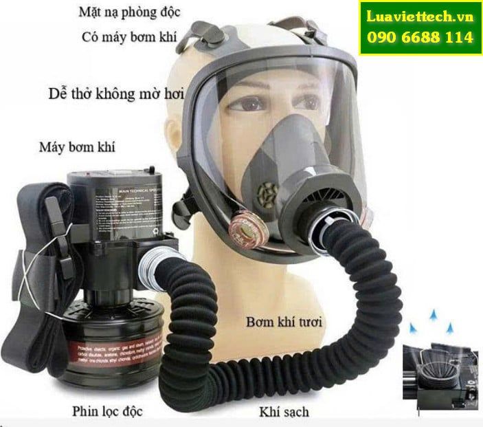  Mặt nạ phòng độc có máy bơm khí, dễ thở, không mờ hơi 