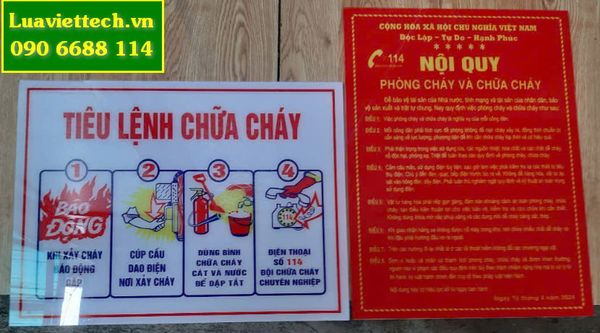  Bộ 2 bảng: bảng tiêu lệnh chữa cháy và bảng nội quy PCCC (Chất liệu mica bền đẹp) 