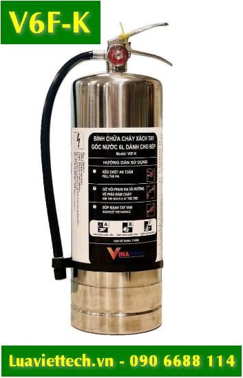  Bình chữa cháy VinaFoam inox xách tay gốc nước 6 lít dành cho bếp V6F-K, có tem kiểm định 
