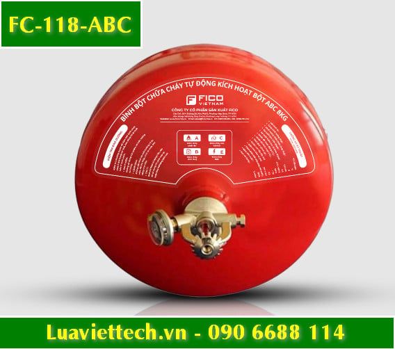  Bình chữa cháy tự động kích hoạt bột ABC 8kg FC-118-ABC, hiệu Fico Việt Nam, có tem kiểm định 