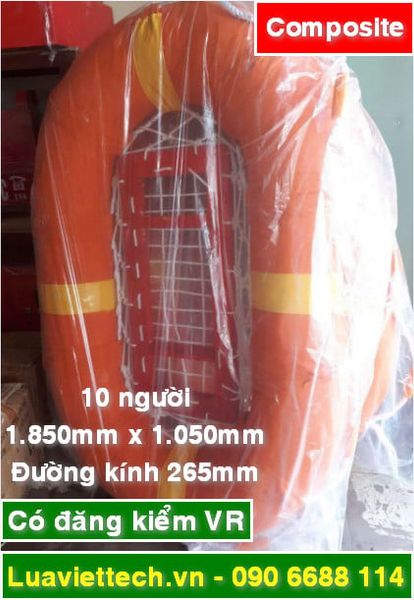  Phao bè cứu sinh, có đăng kiểm VR chất liệu Composite, 10 người, 1.850 x 1050mm x đường kính 265mm 